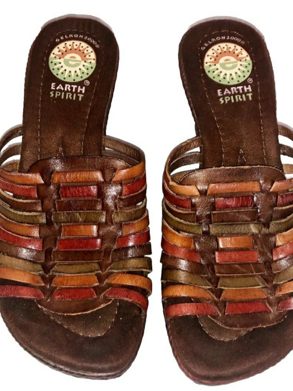 Earth Spirit Brown Multicolor Woven Leather Slide Mules